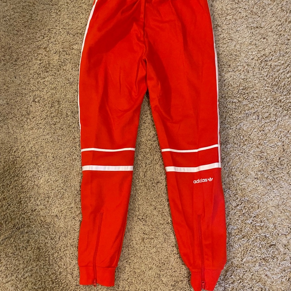 adidas Red Track Pants with White Stripes